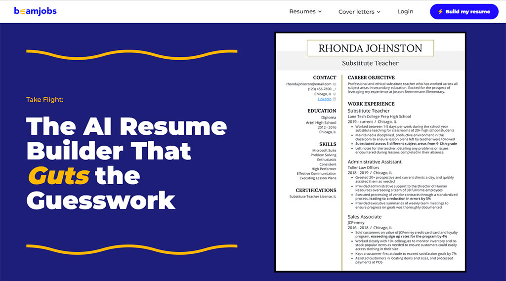 BeamJobs AI resume builder 