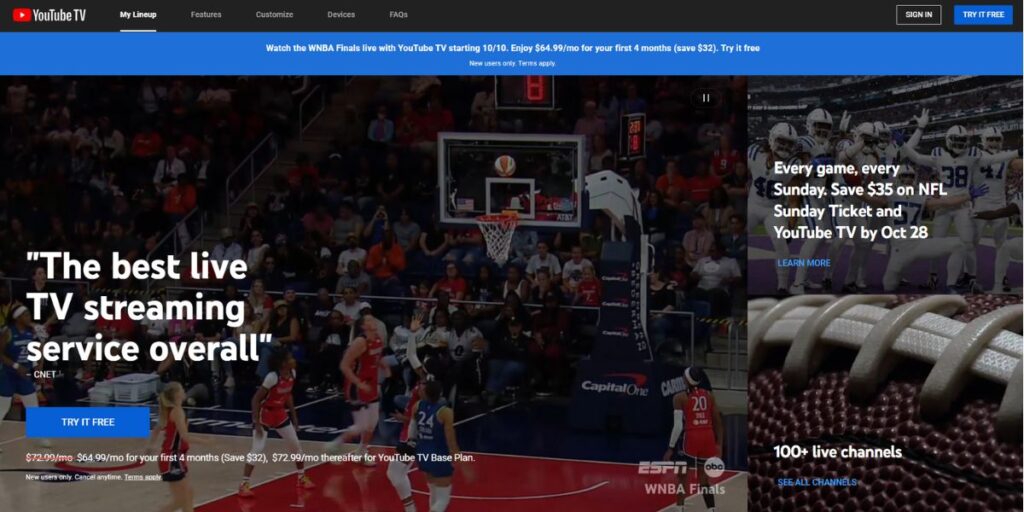 YouTube TV - Best TV Streaming Services