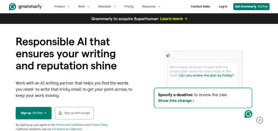 Grammarly - AI Business Plan Generators