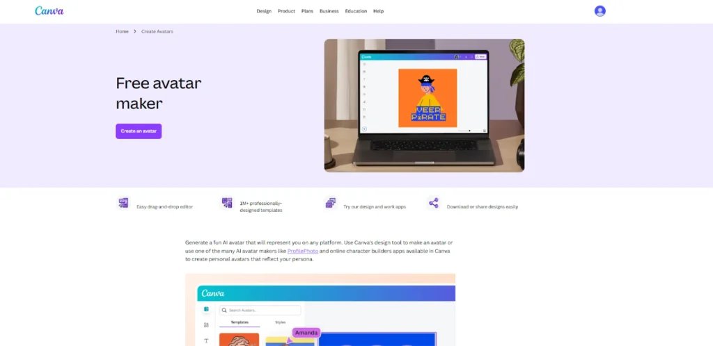 Screenshot of the Canva interface for generating custom AI avatars.