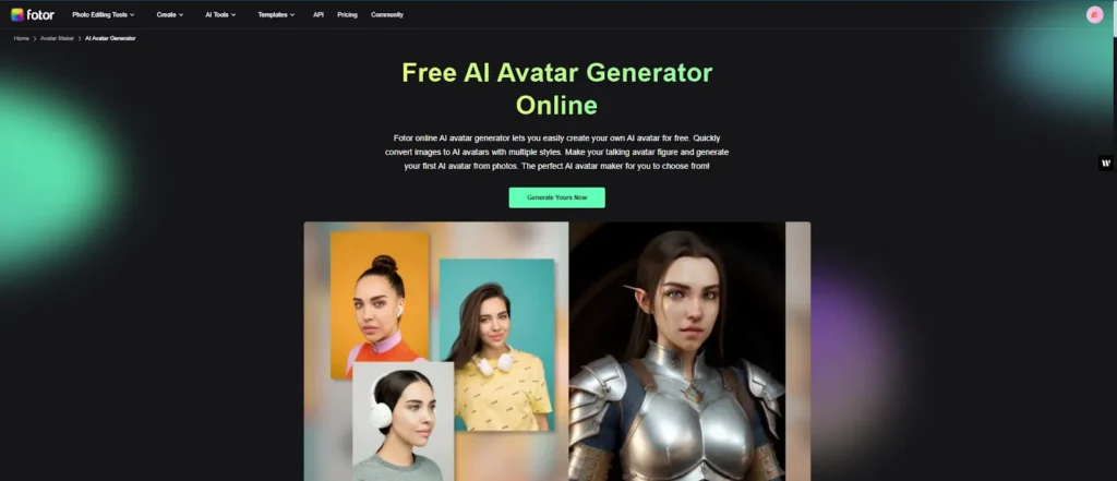 Screenshot of the Fotor interface for generating custom AI avatars.