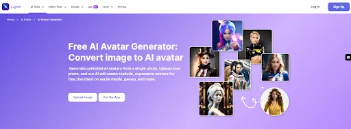Screenshot of LightX interface for generating custom AI avatars.