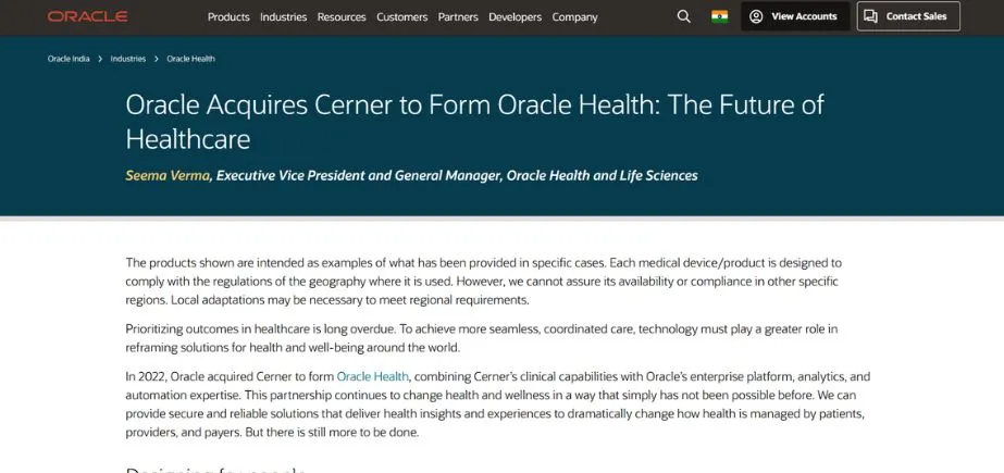 Cerner Corporation (Oracle Health) - Healthcare Software Development Companies in the USA